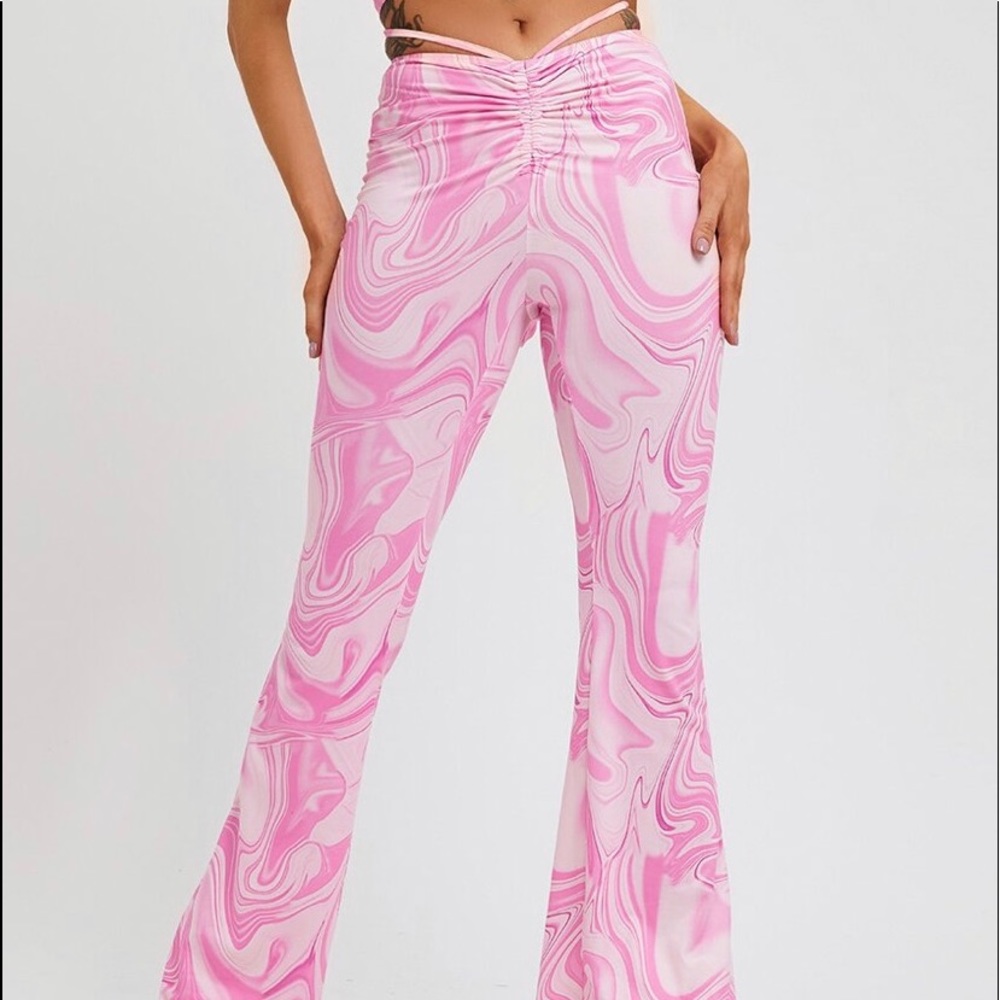 Abstract swirl waist tie pants